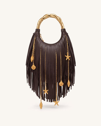 Chloe Borsa a mano con frange e manico in metallo - Marrone scuro