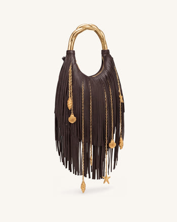 Chloe Borsa a mano con frange e manico in metallo - Marrone scuro