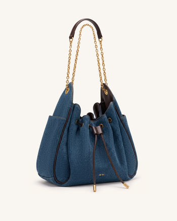 Rowan Borsa a secchiello arricciata con coulisse e catena - Denim blu scuro