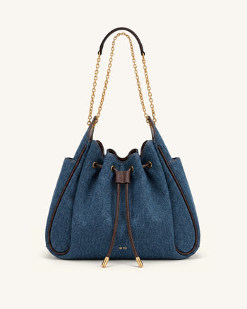 Rowan Borsa a secchiello arricciata con coulisse e catena - Denim blu scuro
