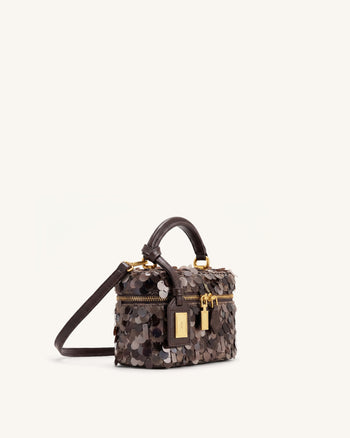 Borsa a mano a scatola con paillettes metallizzate Cleo - Marrone