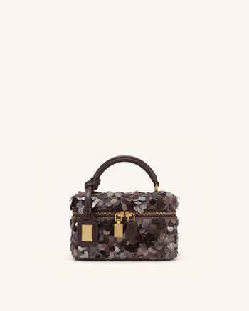 Borsa a mano a scatola con paillettes metallizzate Cleo - Marrone