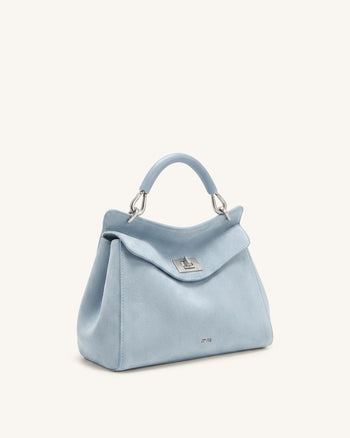 Lucia Borsa Classica con Manico Superiore in Ecopelle Scamosciata - Azzurro