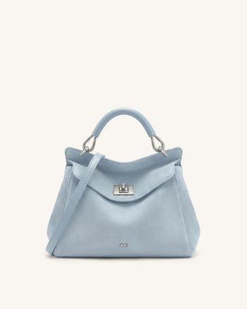 Lucia Borsa Classica con Manico Superiore in Ecopelle Scamosciata - Azzurro