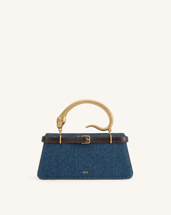 Elena Borsa a mano con manico a serpente - Denim blu scuro