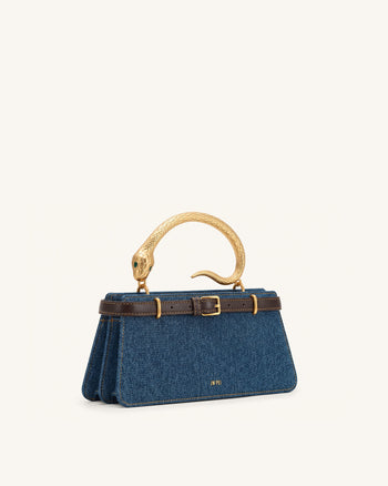 Elena Borsa a mano con manico a serpente - Denim blu scuro
