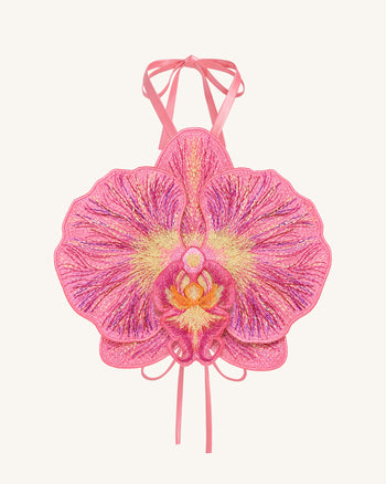 Crop top halter con orchidea 3D - Rosa