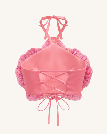Crop top halter con orchidea 3D - Rosa