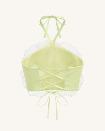 Crop top halter con fiori 3D - Avorio