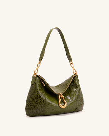 Jayla Borsa a spalla decorata con pendente in metallo - Effetto coccodrillo verde