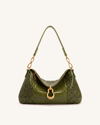 Jayla Borsa a spalla decorata con pendente in metallo - Effetto coccodrillo verde