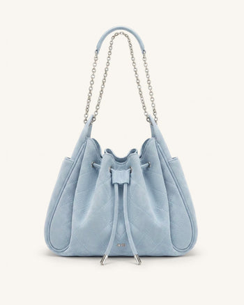 Rowan Sac seau matelassé à chaîne en faux suède - Bleu