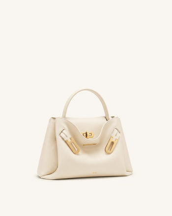 Rhea Petit sac d'épaule grainé à double boucle - Blanc