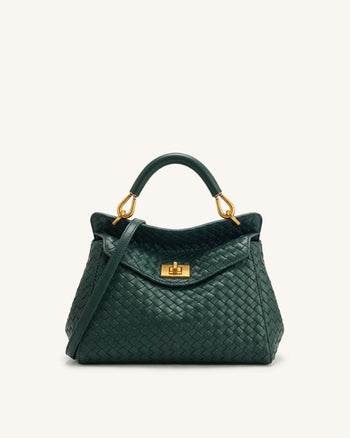 Lucia Borsa Classica Intrecciata con Manico Superiore - Verde Foresta
