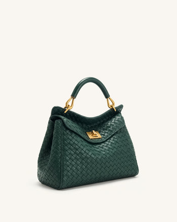 Lucia Borsa Classica Intrecciata con Manico Superiore - Verde Foresta