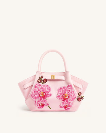Hana Mini borsa tote con ricamo orchidea Phalaenopsis - Rosa