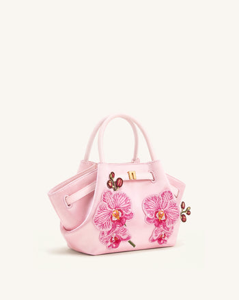 Hana Mini borsa tote con ricamo orchidea Phalaenopsis - Rosa