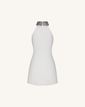 Abito con motivo Iris e scollo halter gioiello - Bianco