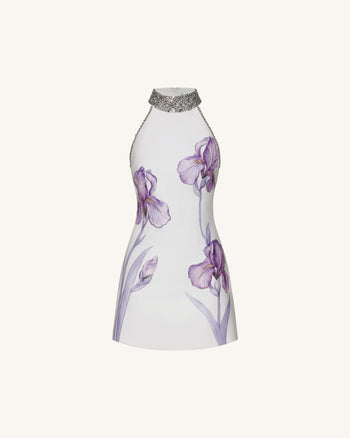 Abito con motivo Iris e scollo halter gioiello - Bianco