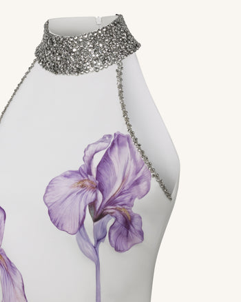 Abito con motivo Iris e scollo halter gioiello - Bianco