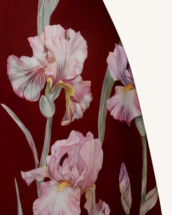 Abito a trapezio senza spalline con stampa floreale Iris - Bordeaux