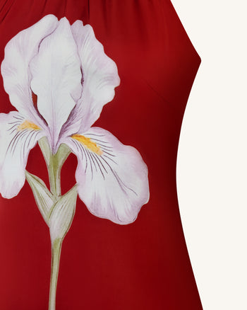Abito lungo con scollo halter e stampa floreale Iris - Rubino
