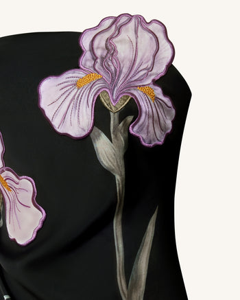 Iris Abito lungo senza spalline con applicazioni floreali - Nero
