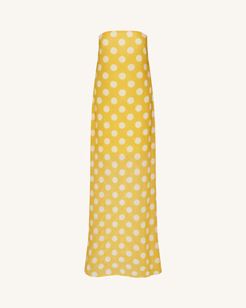 Abito lungo senza spalline a pois - Giallo