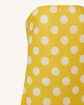 Abito lungo senza spalline a pois - Giallo
