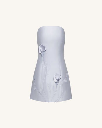 Mini abito senza spalline floreale a vite 3D - Blu