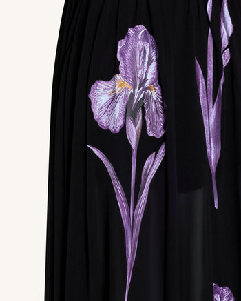 Abito lungo trasparente a maniche lunghe con stampa floreale Iris - Nero/Viola