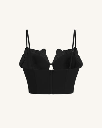 Top bustier a corsetto con applicazioni e ricami di orchidee - Nero
