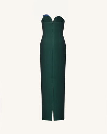 Abito lungo senza spalline con scollo a intaglio ricamato Iris - Verde smeraldo