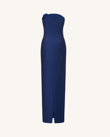 Abito lungo senza spalline ricamato Iris - Blu navy