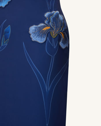 Abito lungo senza spalline ricamato Iris - Blu navy