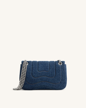 Tina Borsa a tracolla trapuntata con catena - Denim blu