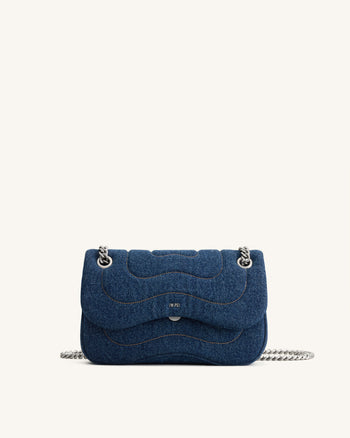 Tina Borsa a tracolla trapuntata con catena - Denim blu