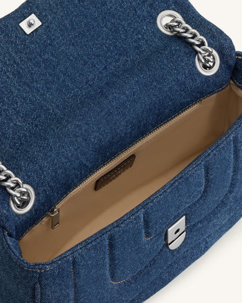 Tina Borsa a tracolla trapuntata con catena - Denim blu