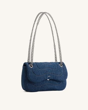 Tina Borsa a tracolla trapuntata con catena - Denim blu