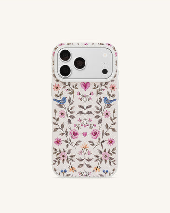 Vintage Custodia per telefono Romance con uccellino floreale - Bianco