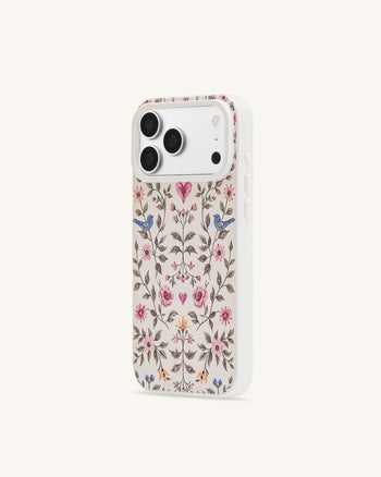 Vintage Custodia per telefono Romance con uccellino floreale - Bianco