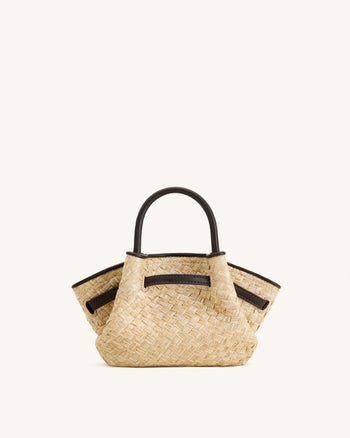 Hana Mini borsa tote in finta paglia - Marrone