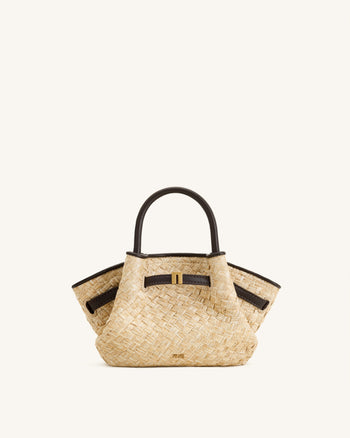 Hana Mini borsa tote in finta paglia - Marrone
