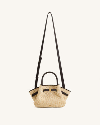 Hana Mini borsa tote in finta paglia - Marrone