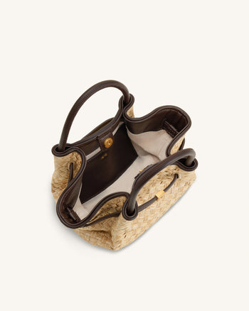 Hana Mini borsa tote in finta paglia - Marrone