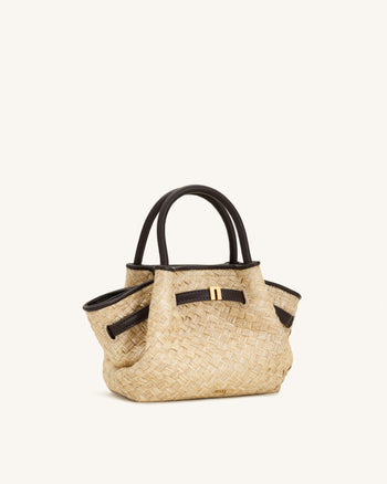 Hana Mini borsa tote in finta paglia - Marrone