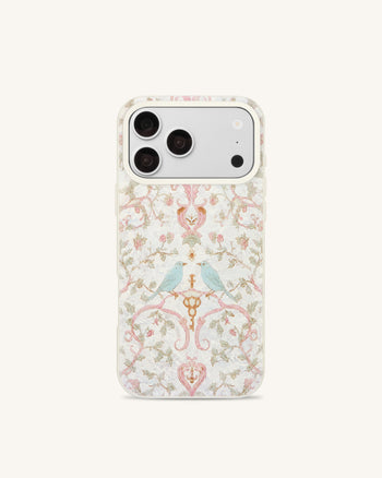 Vintage Custodia per telefono Romance con uccellino e conchiglia perlata - Bianco