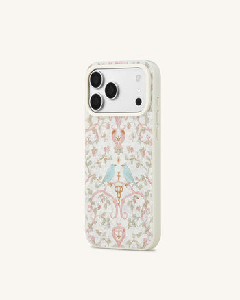 Vintage Custodia per telefono Romance con uccellino e conchiglia perlata - Bianco