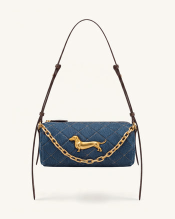 Lucienne Borsa a spalla trapuntata con catena Bassotto - Denim blu