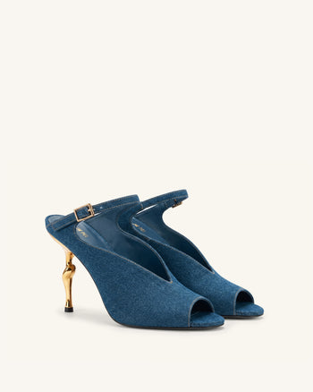 Alivia Tacchi spuntati in metallo dorato - Blu denim